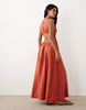 premium 100% linen waisted maxi dress with open back in terracotta
