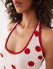 knit halter mini dress in red polka dot