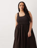 Curve scoop ribbed bodice with poplin skirt midi dress in chocolate