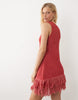 boucle knit asymmetrical mini dress in red