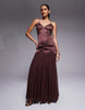 dropped waist satin and chiffon mix maxi dress with full godet skirt