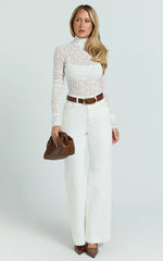 Karlene Top - Stretch Lace Long Sleeve With Bandeau Top in Ivory