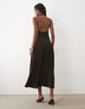 Mango cowl neck halterneck drop waist maxi dress in brown