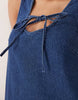 denim scoop neck and back mini dress with bow front in dark mid blue