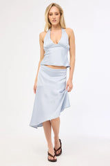 Perfect Stranger True Romance Satin Midi Skirt Ice Blue