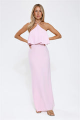 Silken Radiance Halter Maxi Dress Pink