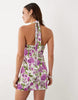 Mango starring Hailey Bieber halterneck mini dress in pink floral print