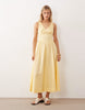 waisted v neck maxi dress with seaming details in butter yellow