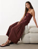 cotton sateen bandeau maxi sundress with dropped waist poplin skirt in warm chocolate