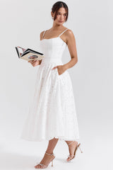 white broderie anglais midi skirt