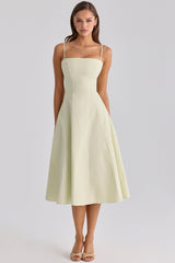 matcha green cotton flared midi sundress