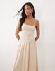 crinkle cami tie back midi dress with asymmetric waist in stone