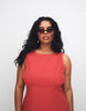 Curve slash neck mini sundress with sculpted bust and eyelet hem in tomato red