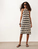 crochet knit mini dress in polka dot print