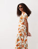 ruched front midi tea dress in floral print