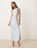 VILA racer neck satin midaxi dress in light blue