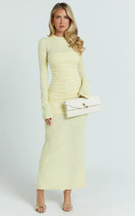Kayrene Midi Dress - Long Sleeve Bodycon Dress in Butter Yellow