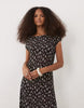 Mango cap sleeve crinkle midi dress in brown floral print