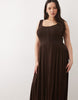 Curve crinkle button up midi dress in chocolate