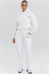 white cotton fleece-back hoodie