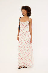 Luck & Trouble Daisie Polka Lace Up Maxi Dress Off White Print