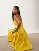 Petite satin bias shift dress with bubble hem in yellow