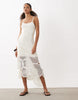 compact knit contrast crochet midi dress in white