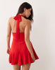 Kaiia exclusive halterneck plunge godet hem mini dress in red