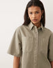 denim boxy shirt dress with pocket detail in khaki