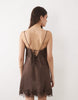 Abercrombie & Fitch satin lace trim strappy mini dress in brown