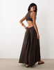 premium 100% linen waisted maxi dress with open back in bitter chocolate