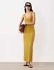 wide rib sleeveless V neck midi dress in mustard