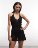 Monki floral crochet tie front beach mini dress in black