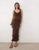 Miss Selfridge frill detailing crochet midaxi dress in chocolate