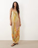 crinkle semi sheer floral mesh maxi dress