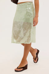 Perfect Stranger Zelie Sequin Midi Skirt Mint