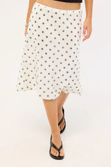 Luck & Trouble Posey Sequin Polka Midi Skirt White Polka