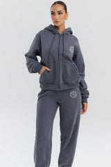 slate cotton fleece-back zip through hoodie