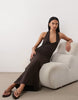 tie back halter midi dress in chocolate