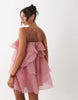 YAS 3D floral applique ruffle mini dress in pink