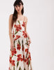 crinkle cami tie back midi dress with asymmetric waist in pink floral print