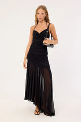 Luck & Trouble Mae Recycled Mesh Maxi Dress Black