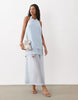 layered halter neck column midi dress in light blue