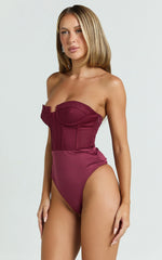 Brigitte Bodysuit - Sweetheart Paneled Bodysuit in Wine