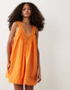 v-neck smock poplin mini sundress with lace overlay in orange