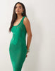 fine knit floral maxi dress in green
