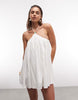 Noughts & Kisses linen blend beaded strap detailing halterneck lace up back mini dress in cream
