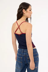 Rusty Freo King Fitted Top Navy Blue/Red