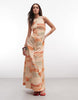 waisted cotton midaxi dress in sunset print