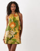 tie neck baby doll printed mini dress